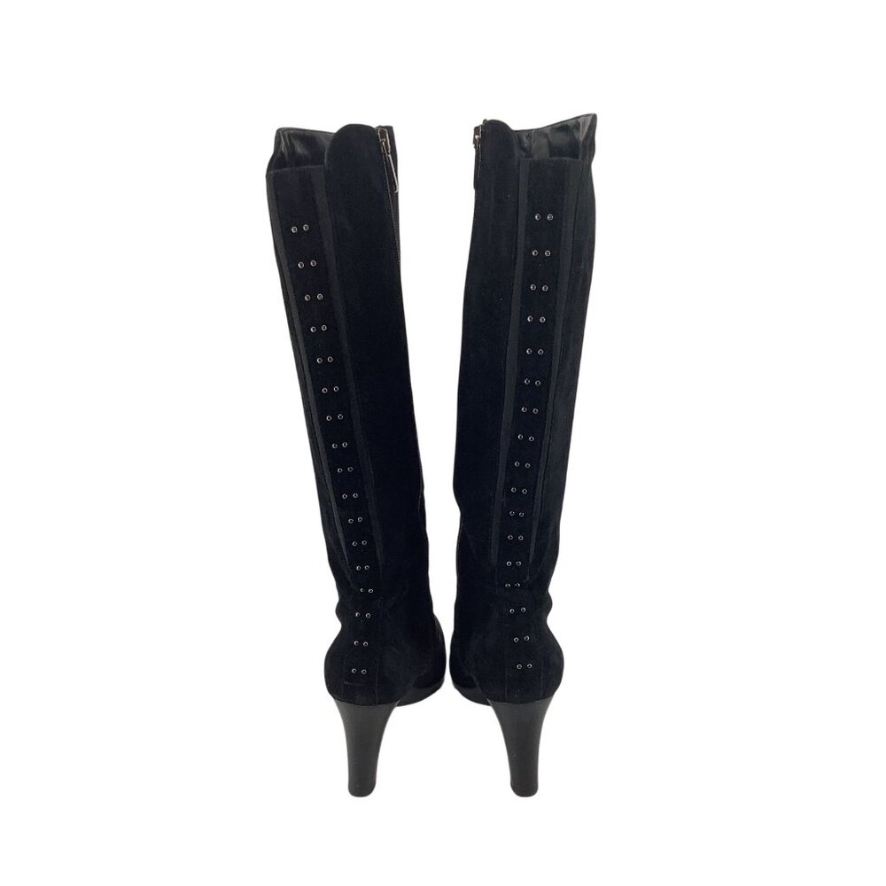 Aquatalia Black Suede Knee-High Boots 3-Inch Heels & Studded Back Detail Size 6 - Picture 3 of 7